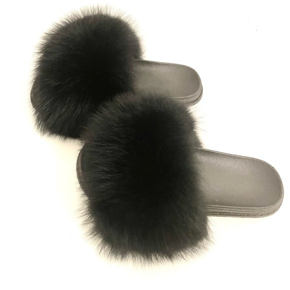 m.a.skinz Shoes - Black Fox Fur Slides M.A.Skinz. 
Size 7-7.5. 
New